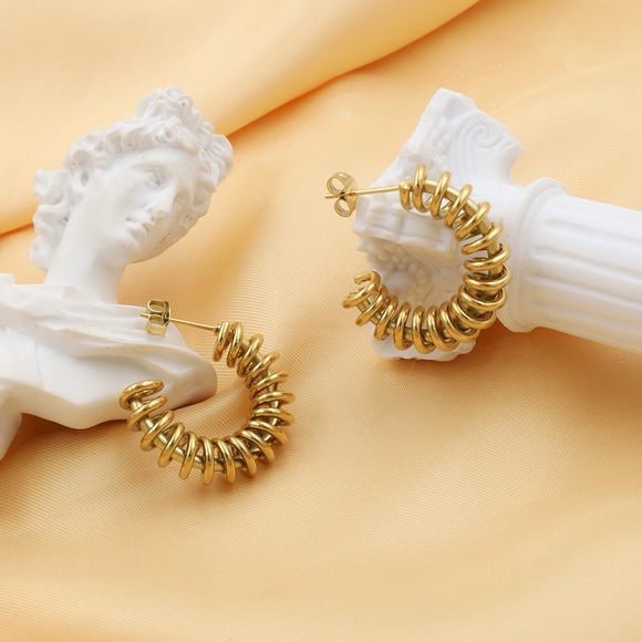 Gold Spiral Hoop Earrings*Swirl Design*Streetwear Earrings*Waterproof Sweatproof - Picture 6 of 6